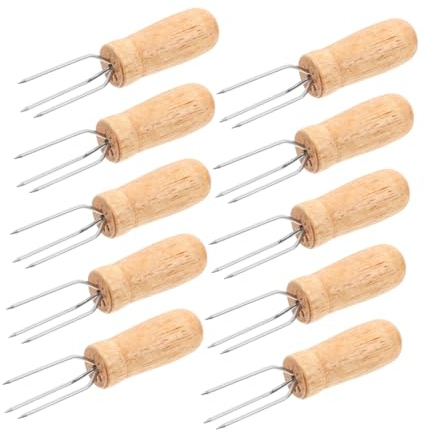 TOYANDONA 10 pièces Lot de Fourchettes à Maïs Acier Inoxydable avec Manche Triple Denté Sécurisées et Pratiques pour Barbecue Pique- et Grillades Épis de Maïs