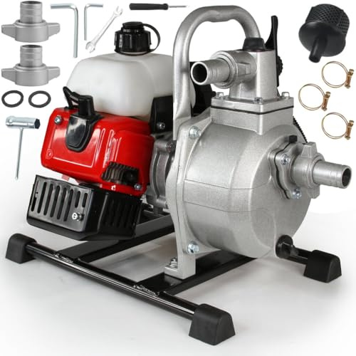 Motopompa a Scoppio 1 | 8.000 Litri/ora | Motore 2 Tempi Monocilindrico | 2 kW | Prevalenza 25 m | Profondità Aspirazione 8 m | 7000 Giri/min