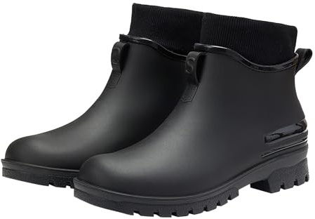 Generisch gummistövlar damer vattentäta stövletter damer, regnstövlar rutschfasta regnstövlar unisex gummistövletter lätta regnstövlar utomhus vattenskor enfärgade slip-on trädgårdsskor, svart, 39 EU