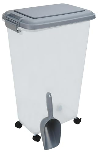 DIVCHI Pet Food Storage Container Flip Top Locking System With Integrated Scoop Plastic Birds Airtight Pet Dog Cat Animal Dry Food 15 KG Dispenser Bin (Transparent, 40 L)