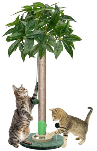 Meowoou Tiragraffi per Gatti, 84 cm Graffiatoio da Interni Adulti e Grandi, Tiragraffi Alto con Corda in Sisal, Simpatico Albero Tiragraffi con Pallina Pendente，Pista con Palla