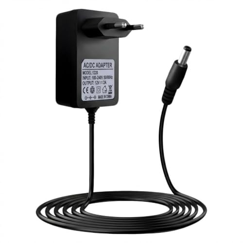 Adaptador 12V 2A 24W Fuente de Alimentación con Conector DC 5.5×2.5 mm, Adaptador AC/DC para Tiras LED, Cámaras de Seguridad, Router, Monitor, Altavoces y Dispositivos Electrónicos para 5.5×2.1 mm