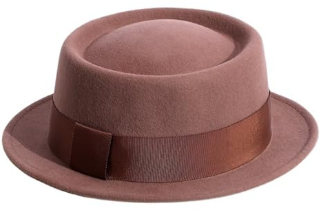 UJEDFHV Pork Pie Hut Schwarzer Pork Pie Hut for Männer Wollfilz Fedoras Winter Casual Jazz Cap Herren Herbst(Coffee)