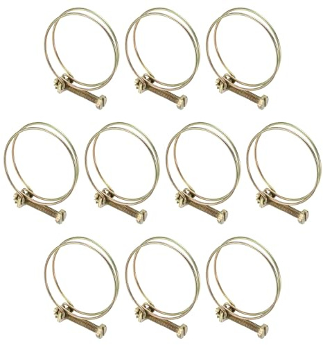 sourcing map 10pcs Adjustable Double Wire Hose Clamp 49-53mm Carbon Steel Wire Hose Clips Pipe Tube Clamps for Dust Collection Rubber PVC Pool Pump Hose