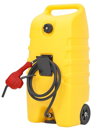 Garvee 53L Gas Caddy, Fuel Tank Container with Fluid Transfer Manual Siphon Pump & Hose, Portable Diesel Gas Storage Caddy with Wheels for Car, ATV, Weeder, Boat, etc