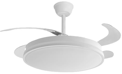 M MI DEKOR Ventilador de Techo LED, Blanco, con Mando a Distancia y Temporizador – 3 Aspas Transparentes, Motor DC, 6 Velocidades, 4900 lm, 3 Tonos de Luz (3500K/4000K/6500K), Ø107 cm, MD1401