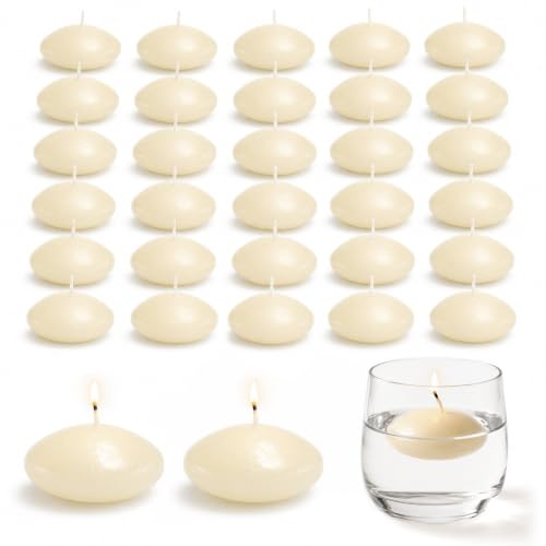 30 Stück Schwimmende Kerzen Milchgelb, Rauchfrei Floating Candles für Spa | Rauchlos & Tropffrei, Schwimmendes‑Design, Langanhaltende Brenndauer, Stabile Winddichte Flamme, Kippsicher & Wassersicher