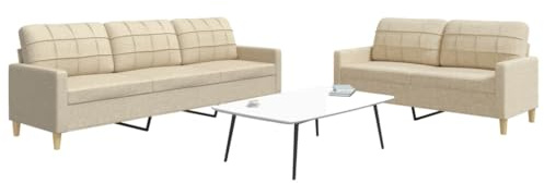 Kaloriko 2-TLG. Sofagarnitur Creme Stoff Sofa Couch Polstergarnitur Zweisitzer Dreisitzer Wohnlandschaft mit Schlaffunktion Stauraum Federkern Relaxfunktion für Wohnzimmer Gästezimmer