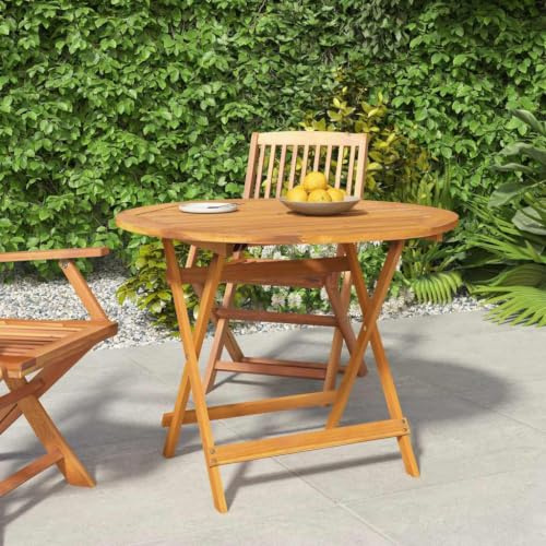 Zeehear Fällbart trädgårdsbord av massivt akaciaträ, 90 x 75 cm, rund, väderbeständigt, utrymmesbesparande för terrass, balkong, utomhus, perfekt som sidobord, loungebord, campingbord