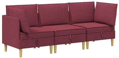 Qnhdfrt Modulares Sofa Set mit Stauraum 3-Sitzer, Weinrot Stoff Couch Ecksofa Modulsofa für Wohnzimmer, Wohnlandschaft Couchgarnitur mit Kissen, 3-teiliges Set