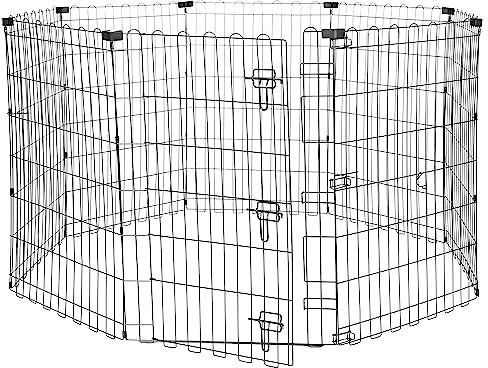 Amazon Basics Foldable Metal Exercise Dog Playpen, Indoor/Outdoor, Single Door, 8 Panels, 36 Inches, Medium, Black