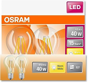 Osram LED Star Classic A40 LED Lampe für E27 Sockel, Birnenform, FIL, 470 Lumen, warmweiß (2700K), Ersatz für herkömmliche 40W Glühbirnen, nicht dimmbar, 2er-Pack
