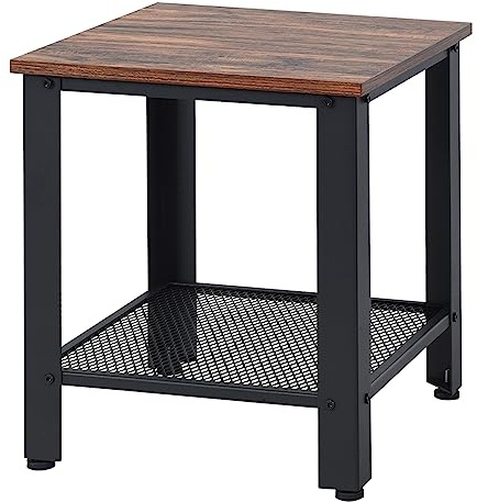 COSTWAY Beistelltisch mit 2 Ebenen, Sofatisch mit Gitterablage, Couchtisch im Industrie-Design, Nachttisch mit Metallgestell, verstellbare Füße, für Wohnzimmer Schlafzimmer, 40 x 40 x 45,5 cm