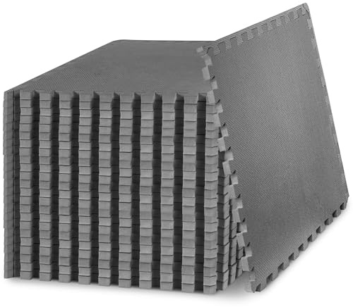 ProsourceFit Extra Thick Puzzle Exercise Mat 3/4, EVA Foam Interlocking Tiles for Protective, Cushioned Workout Flooring for Home and Gym Equipment, Grey 4-Pack, 3/4 Thick 96 Square Feet