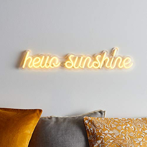 Lights4fun Neon Sign 'Hello Sunshine' Wall Light Yellow LED Plug in Home Décor