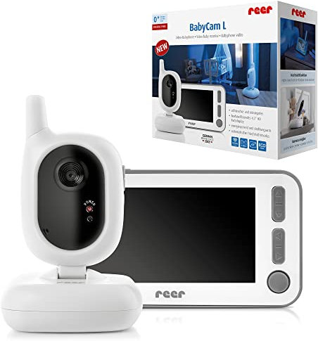 reer 80430 BabyCam Video Babyphone L, 300m Reichweite, 50 Grad Weitwinkel-Kamera, 4,3 TFT Display, mit Bewegungs-Alarm, weiß