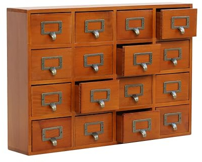 Map Catalog Desk Drawer Organiser - Wooden Storage Box with 16 Drawers - Home Office Desk Organiser Curio Cabinet - Rustic Drawers Dressers for Countertop -