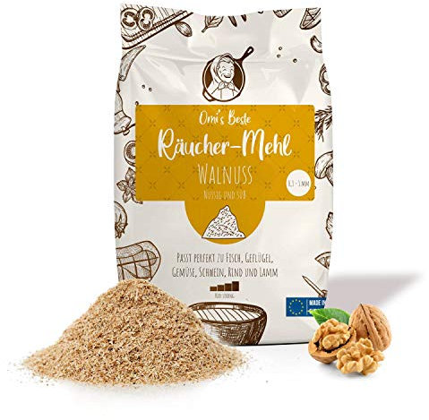 Omi's BESTE© Legno per affumicatura Naturale, Trucioli per Barbecue, Polvere per affumicare | 650 gr | Noce