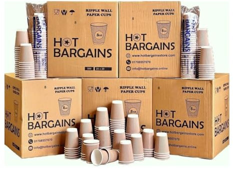 HOT BARGAINS 8oz Triple Wall Paper Coffee Cups, Pack of 500, Brown Kraft Color, for Hot and Cold Beverages