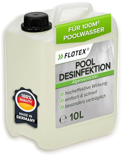 Flotex® Pooldesinfektion 10L - Flüssiges Algizid für Pool I Pool Algenvernichter mit Klareffekt | Algenvernichter Pool | Desinfizierendes Reinigungsmittel gegen Algen