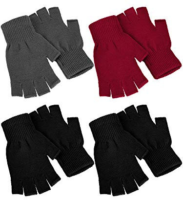 SATINIOR Halbfingerhandschuhe für den Winter, gestrickte fingerlose Fäustlinge, warme dehnbare Handschuhe für Herren und Damen, 4 Paar., Schwarz, Marineblau, Rot, Medium
