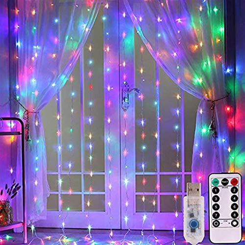 Stringa di Natale Corona di LED Si Illumina di Alimentazione USB di Telecomando 8 Modi di Illuminazione Tenda Fata Luci Bianche Caldo for Natale Decorazione della Tenda Giardino