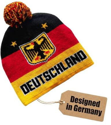 Generisch Deutschland Unisex-Erwachsene Winter Beanie Mütze Schwarz, Rot, Gelb Bundesadler und Landesfarben Stadion Fußball Winter