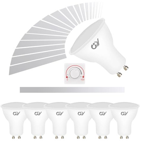 GY GU10 LED Dimmbar Kaltweiss Lampe, 7W 6500K 600lm Kaltweiß Glühbirnen, Ersetzt 70W Leuchtmittel, 120° Abstrahlwinkel einstellbare LED Bulb, 6 stück [Energieklasse G]