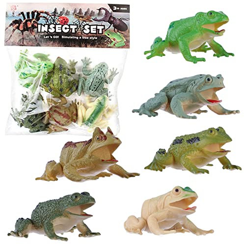 FLORMOON Animal Figures 6pcs Realistic Frog Action Model Science Project, Learning Educational Toys, Birthday Gift, Cake Topper for Kids
