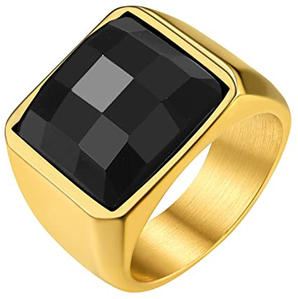 GoldChic Männer Ring Gold Edelstahlring Siegelring mit schwarzem Stein 15MM breit Eheringe 59mm Verlobungsring Zirkonia Ring Accessoires Modeschmuck