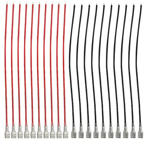 BGTXINGI 30 Stück 6,3 mm Schnellspleißbuchse Flachsteckverbinder Drahtklemme mit Isolierhülse AWG 22–14 und 20 cm Draht (rot + schwarz)