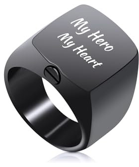 OTXIXTO Personalisierter Urnen Siegelring für Frauen, Männer, Gravur Foto/Text, Edelstahl, Haustier Erinnerung Geschenk Schmuck Andenken, Asche Halter, mit Ringgröße Einsteller (Schwarz, Größe 57)