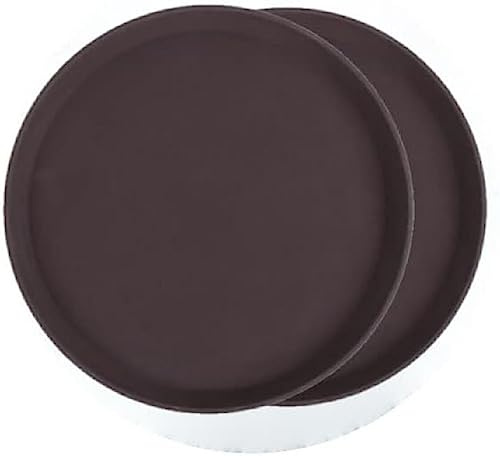 TrueCraftware - Lot de 2 plateaux de service ronds en fibre de verre marron de 35,6 cm - Surface antidérapante - Plateau rond en plastique pour la maison, la cuisine, le restaurant, la cafétéria, le
