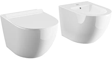 Sanitari in Ceramica Sospesi Vaso Bidet Rimless Senza Brida Sedile Soft-Close Chiusura Rallentata Mod. Parigi