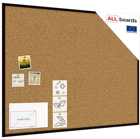 ALLboards Pinnwand mit Schwarzer Holz Rahmen 120x90cm Korktafel Korkwand Pinnwand Kork…