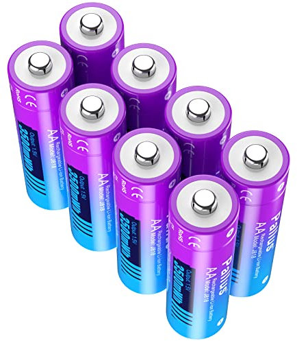 Pallus Piles AA Rechargeables Au Lithium 1,5V, Lot De 8 Piles AA 1,5V Au Lithium, Haute Capacité 3500mWh et 1600 Cycles Longs