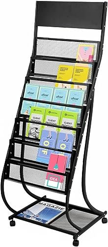 HACSYP Ausstellungsständer, Posterständer aus Metall mit Rädern, bodenstehender Zeitschriftenhalter, Prospektständer, Broschürenständer, for die Büroaufbewahrung im Home Office (Color : Black)