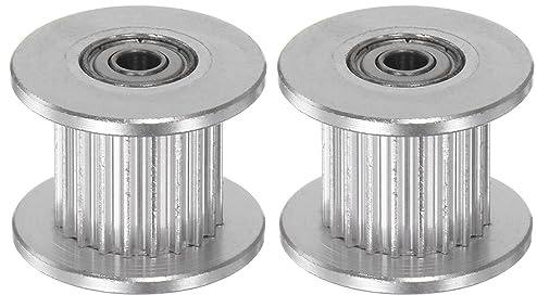sourcing map 2Stk 2GT Umlenkrolle Zahnriemenscheibe 20 Zähne 3mm Bohrung 18mm Durchmesser Aluminum Zahnriemen für 10mm Breite Gürtel 3D Drucker CNC Maschine Zubehör Silberton