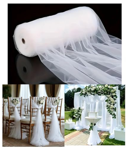Pmnzdy Weiß Tüllstoff 160×800cm Organza Stoff Tüll Dekostoff Dekoband Transparent Stuhl deko Tischläufer Tüllnetz Tüllband Mesh Deko Stoffe für Hochzeit Party Geschenke Basteln Dekoration