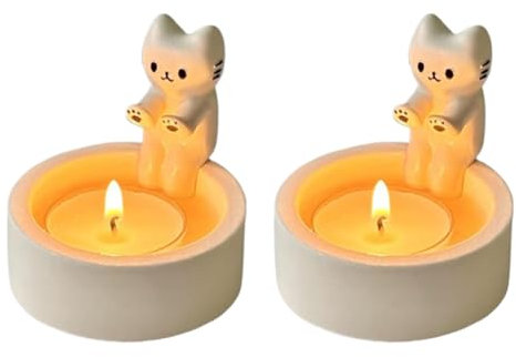 Katzen Kerzenständer, 6x7cm Cartoon Katzen Teelichthalter, Harz Niedlicher Kätzchen Kerzenhalter mit Wärmenden Pfoten, Heim und Büro Dekoration, Geschenk für Katzenliebhaber (A*2)