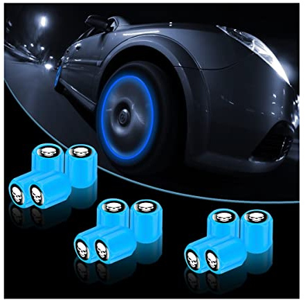 Adunsiaoto 12 Stück Luminous Tyre Valve Caps, Fluoreszierende Autoreifen Ventilkappen, Autoventil Kappe Leuchtend, Noctiluzous Auto-Reifenventilkappen(Blau)