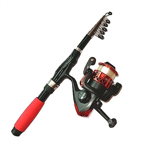 Angelrute Mini-Teleskop-Angelrute, leichte Spinnrolle, rote Farbkombinationen, Karpfen-Angelgerät-Set Angelzubehör (Color : 1 Set Rod with Reel, Size : 1.5m)