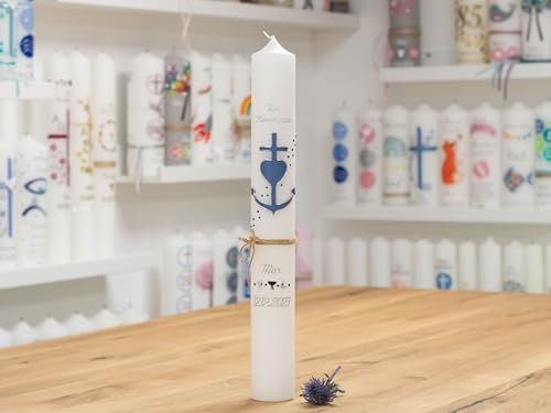 meinkerzenshop Kommunionkerze MAX personalisiert mit Name und Datum, individuell und mit Echtwachs handverziert für Junge und Mädchen