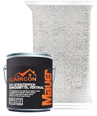 Steinteppich Set für Wand & Sockel 25 kg – inkl. Bindemittel & Grundierung – Marmorkies für Innen & Außen – für 2m² – Bianco Verona 1–4mm