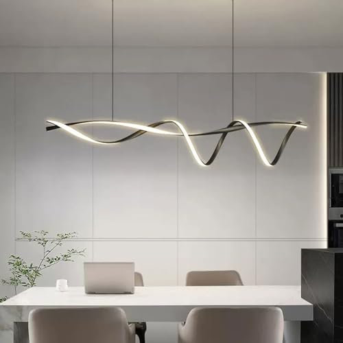WLBHWL 2 Lichter Gedrehter Kronleuchter 45,7 Dimmbare Lineare LED-Kücheninselbeleuchtung Mit Fernbedienung Für Esszimmer-Billardtisch Lange Pendelleuchte