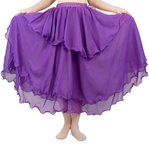 MUNAFIE Langer Chiffon Dreilagig Swing Tanz Röcke für Damen Bauchtanz Rock Tanzkleid Bauchtanz Kostüm lila Rock