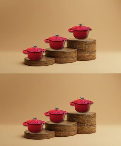 Lot de 6 mini cocottes en fonte émaillée rouge avec couvercle 17,5 x 12 x 9,5 cmHaute Température Four Pour Petits Plats