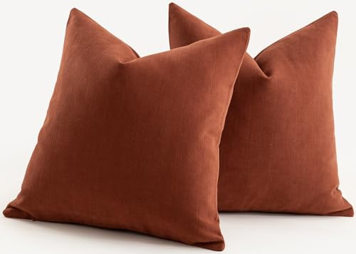 Mandioo 2er Set Kissenbezug 60x60 cm Rostfarbe Chenille Kissenbezüge weich Gemütlich langlebig modern Zierkissenbezug Dekokissen Kissenhülle für Sofa Wohnzimmer Schlafzimmer