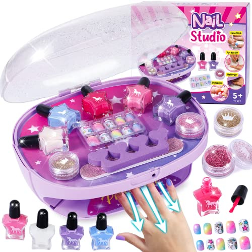 Tacobear Nail Art Kit for Kids Girls Toys Gifts 5 6 7 8 9 10 11 Years with Peel off Nail Varnish Nail Polish Nail Dryer Press-On Nail Sticker Nail Salon Pamper Set Toys Gifts Girls Age 6-12 Spa Party