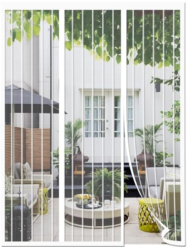 Magnetic Fly Screen Door, 240x210cm Double Door Screen Curtain for Sliding Door with Powerful Magnets and Full Frame Magic Tape, Easy to Install Door Fly Screen Curtain, Keep Fly Bug Out, White